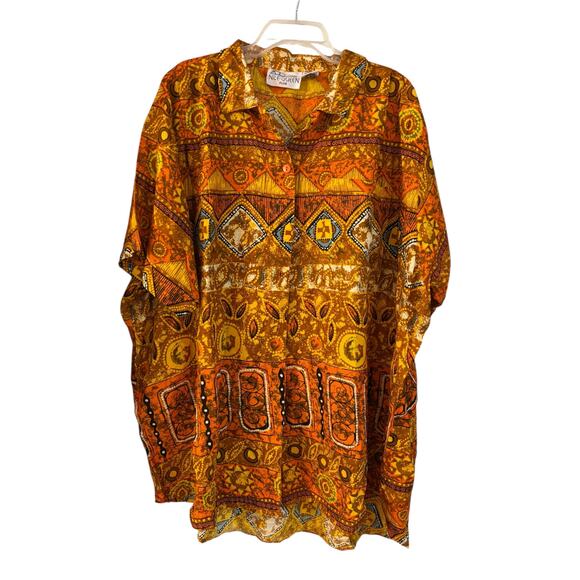 Vtg Nile Queen Plus Women’s Button Down Oversized Shirt Short Sleeve Print OS - Picture 1 of 6